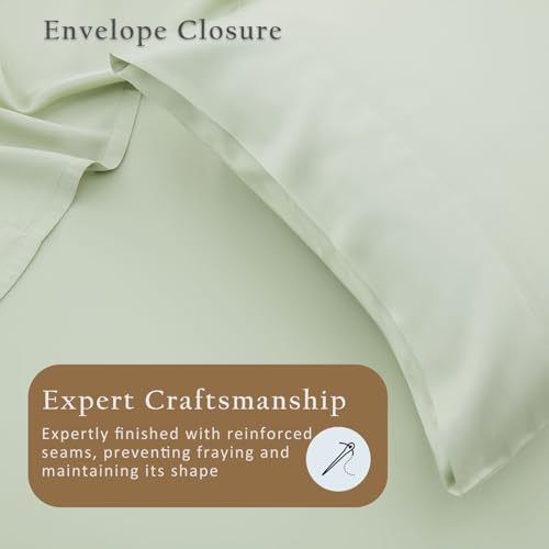 TOSMO Luxury Pillow Case Set of 2 - Cooling Viscose Derived from Bamboo, Oeko-TEX, Breathabl Silky Soft Pillow Cases with Envelope Closure (King / 20x36, Light Green) - Image 6