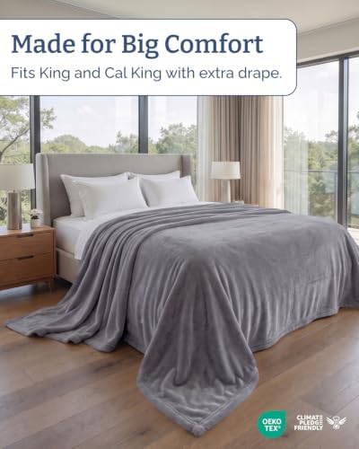 Fleece Blanket Oversized King - Ultra-Soft Warm Flannel Blanket - Dark Grey - Image 3