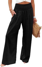 Angerella Womens Elastic High Waisted Palazzo Pants Casual Wide Leg Long Lounge Pant Trousers with Pocket by Angerella