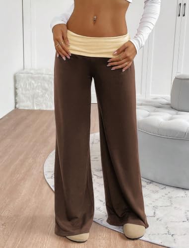 ZAFUL Women's Striped Pants Fold Waist Wide Leg Pants Lounge Pajama Pants - Image 2