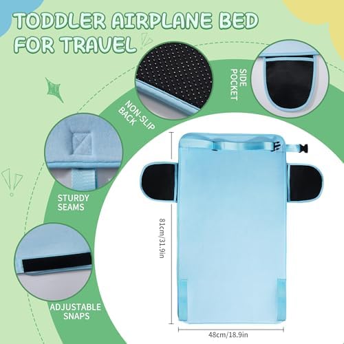 Large Light Blue Toddler Airplane Bed with Cloth Book, Portable Airplane Seat Extender Travel Bed for Kids, Soft Baby Plane Travel Essentials for Flying, Toddlers Long Flight Must Haves Footrest - Image 2