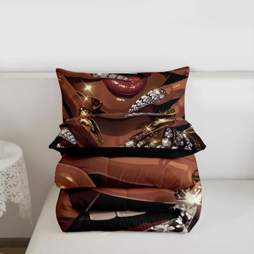 Erosebridal Black Woman Comforter Set African American King Bedding Set for Teens Adult Afro Black Female Duvet Insert Glitter Artwork Magical Bed Set Room Decor (1 Comforter, 2 Pillowcases) - Image 7