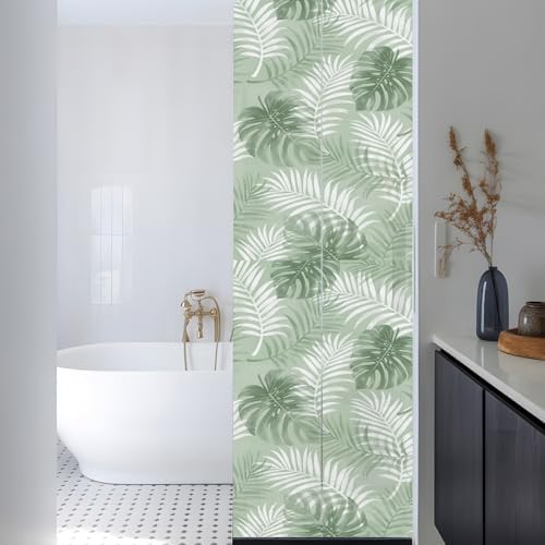 Window Privacy Film Frosted, Sage Green Palm Trees Tropical Reusable Static Cling Window Tints, Summer Beach Botanical Heat Control Windows Films for Offices, Balcony, 29.5 x 118 Inches - Image 3