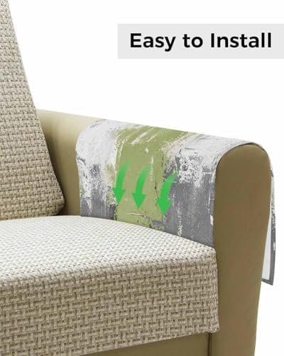 Sofa Armrest Organizer Bedside Caddy, Sage Green Cement Gray Non Slip Couch Remote Control Holder for Recliner, Modern Abstract Art Green Armchair Caddy with Pocket for Magazine, Phone, 19.7"x35" - Image 4