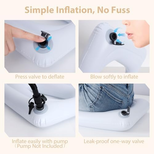 Inflatable Bedside Commode Cushion, Machine Washable Padded Toilet Seat Riser for Seniors with Removable Pillowcase, 17" x 14" Cushioned Toilet Seat Cover with PVC Airbag Liner, Green - Image 6