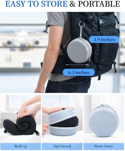 Travel Pillow for Long Flight Airplanes, Head Strap Combo & Eye Mask for Sleep, Airplane Neck Pillow with 360° Support Memory Foam to Prevent Head Bobbing, Road Trip Essentials, EVA Case, Black - Image 6