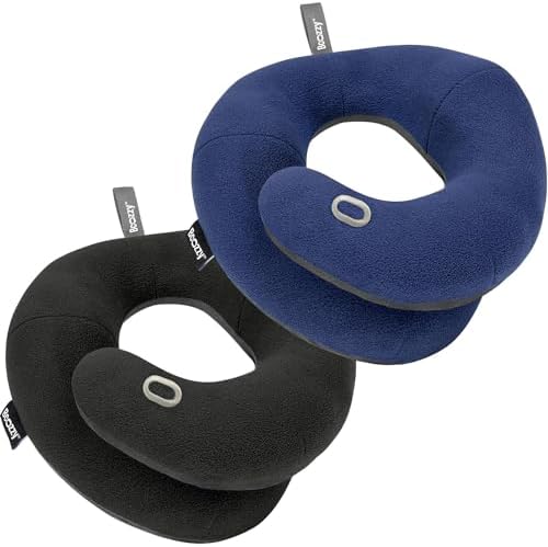 BCOZZY Travel Neck Pillow 2-Pack – XL Black & XL Navy – Patented Wraparound Neck Support for Upright Sleep on Planes & Cars by BCOZZY