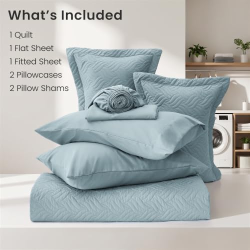 Love's cabin Quilts for Queen Bedspreads, 7 Pieces Bed in a Bag, Light Blue - Image 6