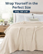 LANE LINEN King Blanket, 100% Cotton 300 GSM Lightweight - Perfectly Pale - Image 3