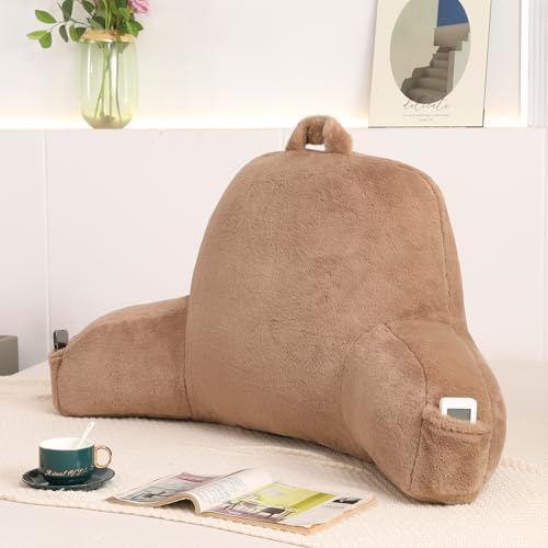 Large Plush Backrest Pillow for Sitting in Bed,Faux Fur,Khaki by PAJEO