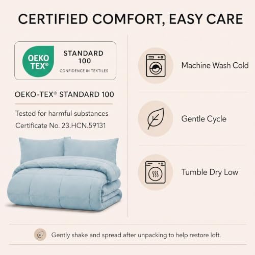 CozyLux Queen Comforter Set Light Blue - 7 Pieces Bed in a Bag - Image 6