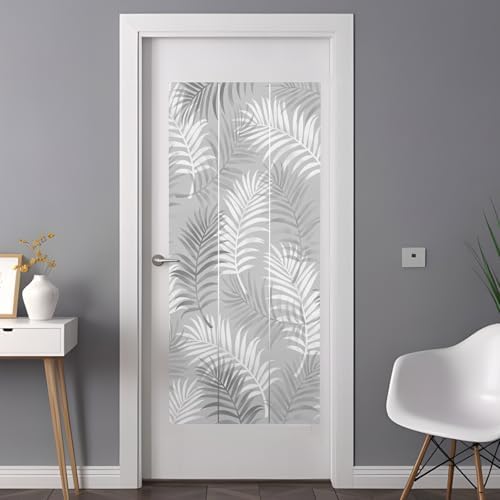 Window Privacy Film Frosted, Grey Botanical Non-Adhesive Static Cling Window Tint, Summer Palm Leaves Foliage Tropical Insulated Windows Frosted Films for Living Room, 35.4 x 78.7 Inches - Image 3