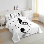 Erosebridal Girls Musical Notes Down Comforter, Kids Musical Staves Pattern Comforter Set King Size, Music Theme Hip Hop Bedding Set for Boys Teens Women, Modern Simple Quilted Duvet, Black White - Image 5