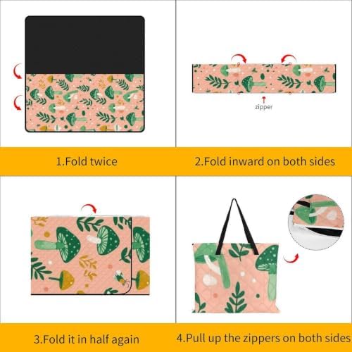 Orange Green Mushroom Large Foldable Picnic Blanket 78.7x78.7 Inch - Image 4