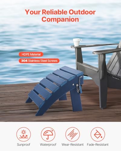 VEVOR Adirondack Ottoman, 15.7L x 18.9W x 13H Inch HDPE Plastic Folding Adirondack Ottoman, Weather-Resistant Foot Rest for Adirondack Chair, Widely Used for Outside Porch Pool Lawn Backyard, Blue - Image 2
