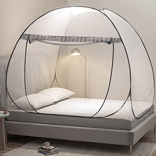 Mengersi Mosquito Net Pop Up Tent for Bed,Bed Canopy with Net Bottom,Mosquito Netting Bed Tent,Bed,Suit for Indoor Outdoor,Camping Tent,Insect Screen(Full/Queen, Gray) - Image 3