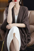 Women's Shawl Wrap Plus Size Cardigan 100% Merino Wool Poncho Cape Fall Winter Open Sweater Coat - Image 3