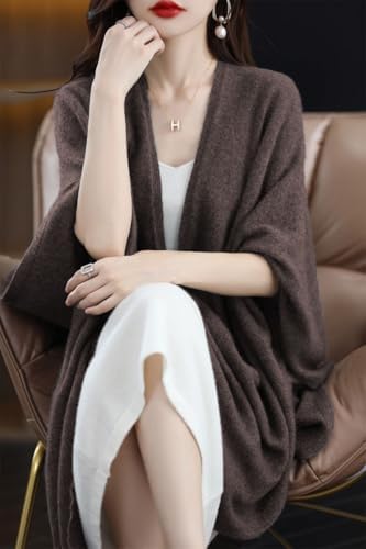 Women's Shawl Wrap Plus Size Cardigan 100% Merino Wool Poncho Cape Fall Winter Open Sweater Coat - Image 3