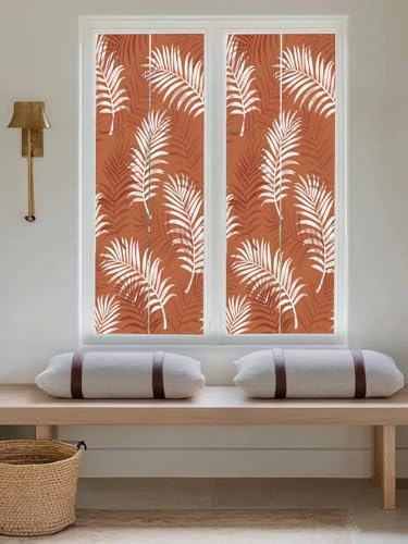 Window Privacy Film Frosted, Terracotta Botanical Reusable Static Cling Window Tints, Summer Palm Leaves Foliage Tropical Heat Control Windows Films for Offices, Balcony, 29.5 x 118 Inches - Image 5