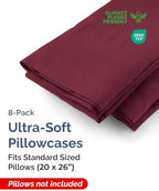 Standard Pillow Cases - 8 Pack Pillowcase Covers - 20" x 26" (Burgundy) - Image 2