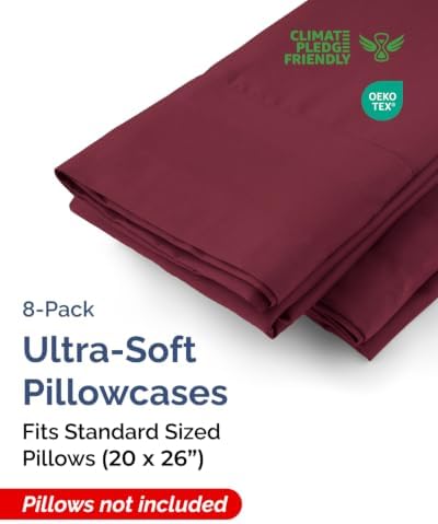 Standard Pillow Cases - 8 Pack Pillowcase Covers - 20" x 26" (Burgundy) - Image 2