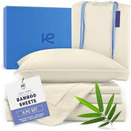 Kickoff Viscose Bamboo Sheets Split King Size 5-pc 100% Organic Bamboo Viscose Bed Cooling Sheets Split King Size Set Cool Bedding for hot Sleepers Sheet Set - Gift Ready Packaging (Buttercream, SK) by KickoffHome