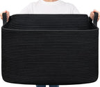 Goodpick 85L Large Woven Rope Blanket Basket, Rectangle, Black by Goodpick