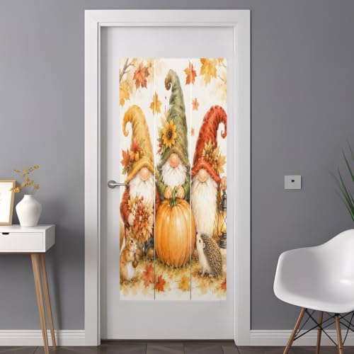 Window Privacy Film Frosted, Fall Pumpkins Non-Adhesive Static Cling Window Tint, Thanksgiving Autumn Gnomes Maple Leaves Insulated Windows Frosted Films for Living Room, 35.4 x 78.7 Inches - Image 3