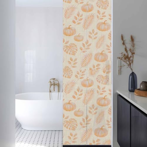 Window Privacy Film Frosted, Orange Pumpkins Fall Reusable Static Cling Window Tints, Thanksgiving Tropical Palm Rustic Heat Control Windows Films for Offices, Balcony, 29.5 x 118 Inches - Image 3