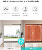 Window Privacy Film Frosted, Burnt Orange Botanical Non-Adhesive Static Cling Window Tint, Vintage Florals Geometric Minimalist Insulated Windows Frosted Films for Living Room, 35.4 x 78.7 Inches - Image 6