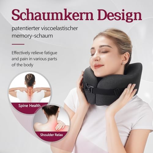 Travel Neck Pillow for Airplane – Vacuum Compressed Memory Foam, Ergonomic Neck Support, Soft & Washable Cover, Travel Accessories for Sleeping in Flight, Car, Train, Office Use (Black) - Image 5