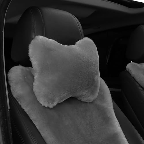 Fluffy Car Headrest Pillow Furry Long Wool Lumbar Auto Head Neck Support Pillow Cushion Natural Luxury Fur Warm Soft Comfort Winter (Gray, Shearling Wool) - Image 3