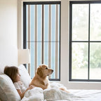 Window Privacy Film Frosted, Light Brown Blue Striped Static Cling Door Window Covering, Modern Farmhouse Vertical Stripes UV Blocking Windows Film for Office, Hotel, Bedroom, 29.5 x 78.7 Inches - Image 2