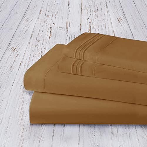 Mocassi Full Sheet Set - Luxury Hotel 1800 Premier Bedding Sheets & Pillowcases - Ultra Soft Breathable & Cooling Bed Sheets - Deep Pocket - Wrinkle Resistant - 4 Piece Set - Full, Light Brown - Image 3
