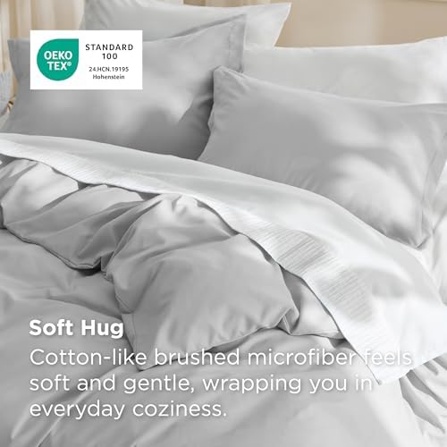 Bedsure Duvet Cover King Size, 3Pcs Double Brushed Bedding Set, Silver Grey - Image 2