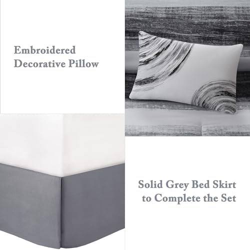Madison Park Essentials Cal King Comforter Set, Bed in a Bag, Watercolor Print Coastal Comforter & Chambray Cotton Sheet Set, All Season Bedding, Saben, Black Cal King (104 in x 92 in) 9Piece - Image 5