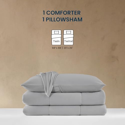 SLEEP ZONE King Size Comforter Set, Breathable Jersey Knit Soft Duvet Insert Set 3 Pieces Bedding Sets for Bedroom All Season, Gull Gray - Image 5