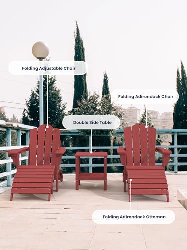 KINGYES Folding Adirondack Ottomans Set of 4 for Adirondack Chair, Red - Image 4