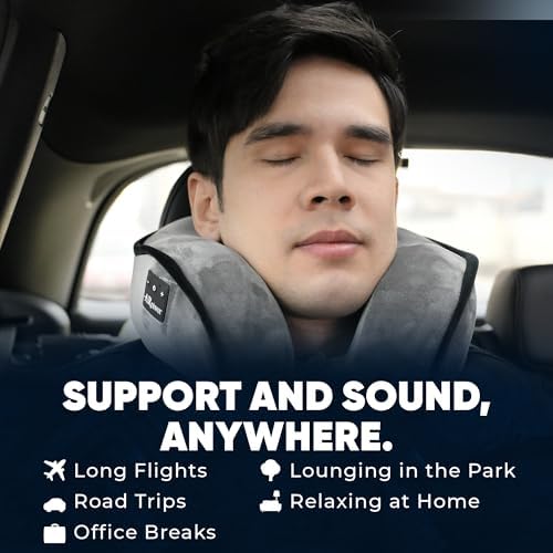 Bluetooth Music Neck Pillow Plus+ Thicker Support Wireless Bluetooth Speaker Suitable Airplane,Train,Car,Office,Outdoor Camping for Sleeping, Resting The Best Travel Essentials. (Dark Gray) - Image 3