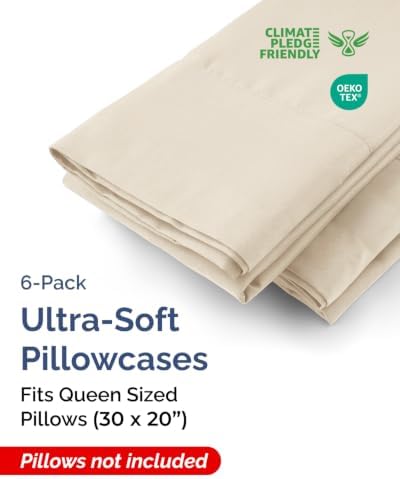 Queen Pillow Cases - 6 Pack Soft Pillowcase Covers - 20" x 30" (Wheat) - Image 2