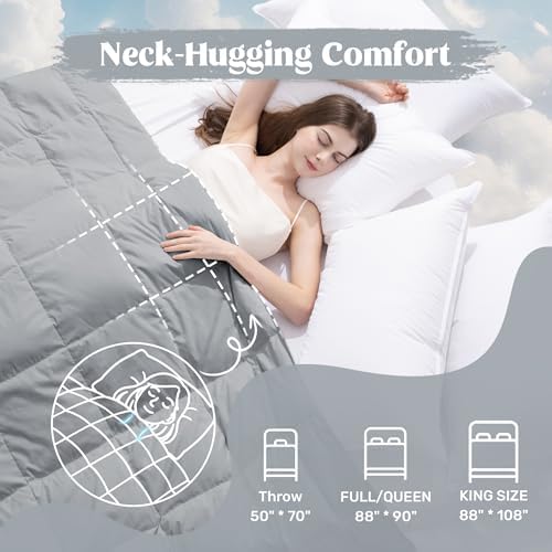 puredown® Soft Feather Down Blanket Lightweight Packable Down & Feather Fill Blanket for Indoor and Outdoor Use, Queen Size Blankets, 88"X90", Alloy Gray - Image 3