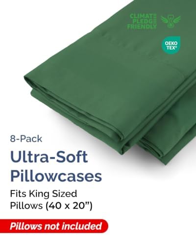 King Pillow Cases - 8 Pack Pillowcase Covers - 20" x 40" (Emerald Green) - Image 2