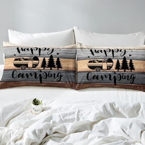 Camp RV Duvet Cover Brown Grey Stripes Vintage Barn Door Bedding Set Western Farmhouse Style Comforter Cover(No Filler) for Boys Girls Kids Room Decor Bedspread Twin Size with 1 Pillowcase - Image 5