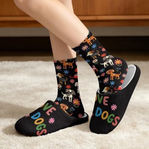 Jeiento Winter Fuzzy Slipper and Crew Socks for Women,Adult Slip-on Close Toe House Slipper,Flat Comfort home Slides - Image 2
