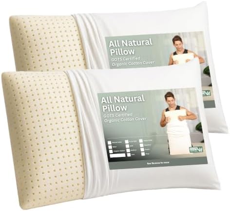 ORGANIC TEXTILES 100% Talalay Latex Bed Pillow with GOTS Certified Organic Cotton Cover (Queen Size - Medium) - Pack of 2 by OrganicTextiles