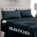 Mocassi Queen Size 4-Piece Bed Sheet Set - 1800 Premium Hotel Quality Microfiber 18-24 Inches Extra Deep Pocket Fitted Sheet- Luxury Soft, Breathable, Wrinkle, and Fade Resistant, Black by MocassiLuxuryBedding