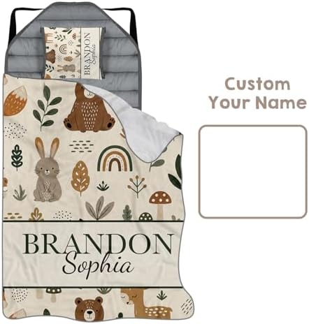 Personalized Toddler Nap Mat for Boys, Custom Name Kids Sleeping Mat for Preschool, Daycare Cot Nap Mat with Corner Straps, Roll-Up Slumber Mat with Soft Blanket & Pillow - Image 7
