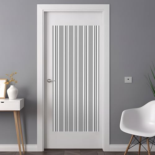 Window Privacy Film Frosted, Grey Striped Non-Adhesive Static Cling Window Tint, Modern Farmhouse Vertical Stripes Insulated Windows Frosted Films for Living Room, 35.4 x 78.7 Inches - Image 3
