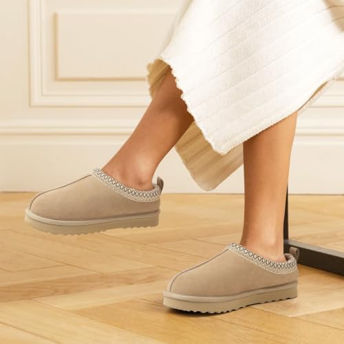 Litfun Women's Genuine Suede Fur Lined Slippers Fuzzy Winter House Shoes - Image 2