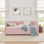 3 in 1 Full Daybed with Pop Up Trundle, Convertible Gingham Upholstered Sofa Bed with Side Storage Pockets, Extendable Guest Bed Frame for Teens Adults Bedroom Living Room, Pink - Image 2